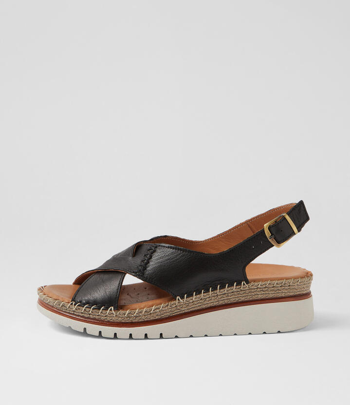 Impetue Black Leather Sandals