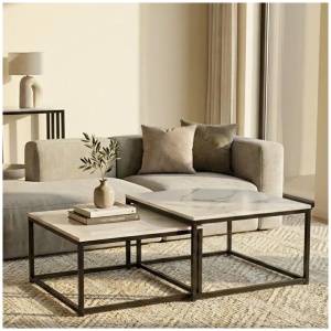 Interior Ave - Ciest Square Nested Coffee Table Set - White Marble Stone