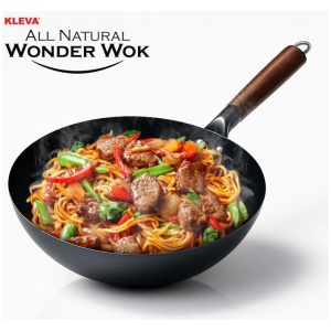 KLEVA® All Natural Wonder Wok 28cm - With Natural Non-Stick, Rapid Heat Control & 10-Year Guarantee