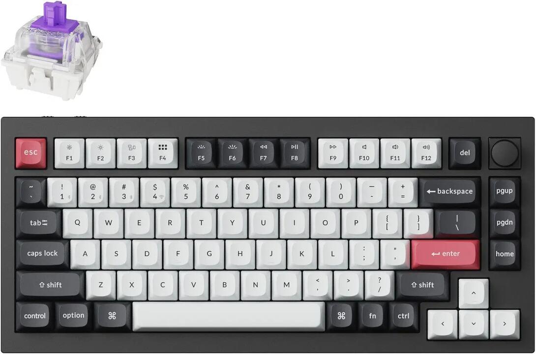 Keychron Q1 HE QMK Fully Assembled Knob Wireless Custom Carbon Black Keyboard - Gateron Double-Rail Nebula Switch