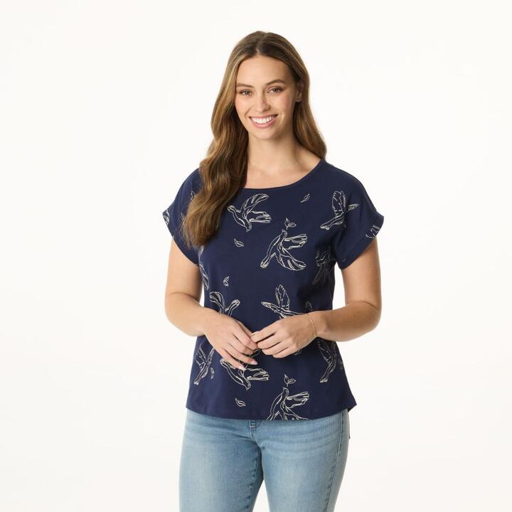 Khoko Collection Women's Extended Sleeve Cotton Bird Print Tee