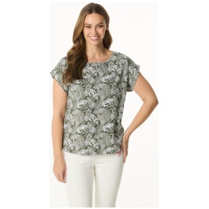 Khoko Collection Women's Extended Sleeve Cotton Palm Print Tee