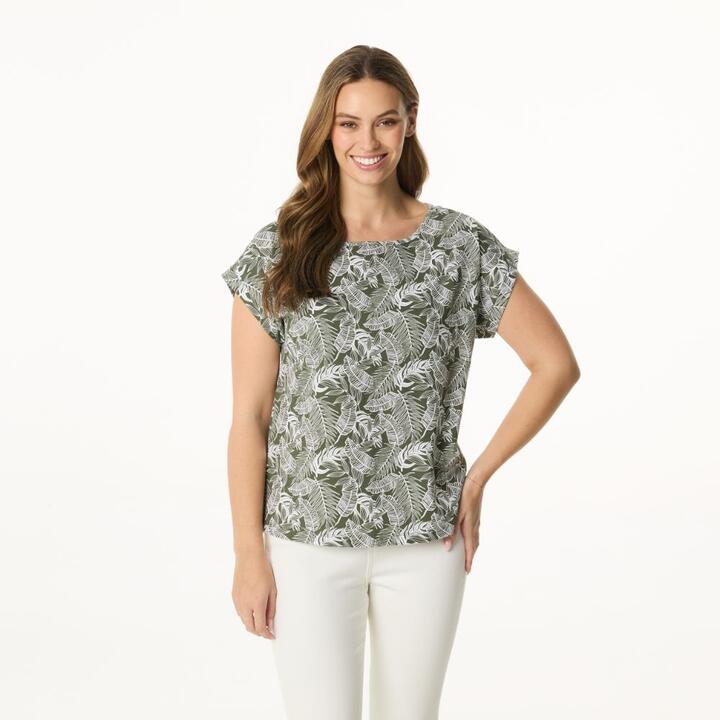 Khoko Collection Women's Extended Sleeve Cotton Palm Print Tee