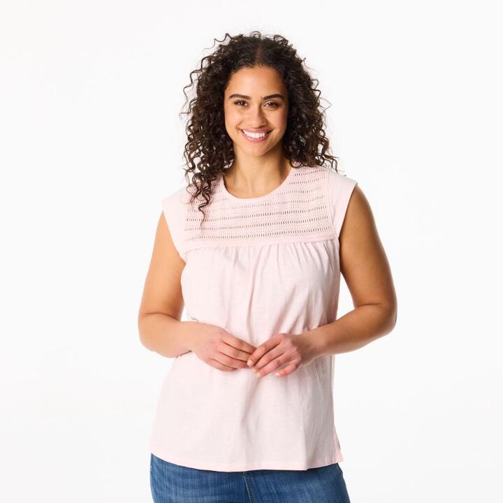 Khoko Collection Women's Slub Tee With Crochet Panel