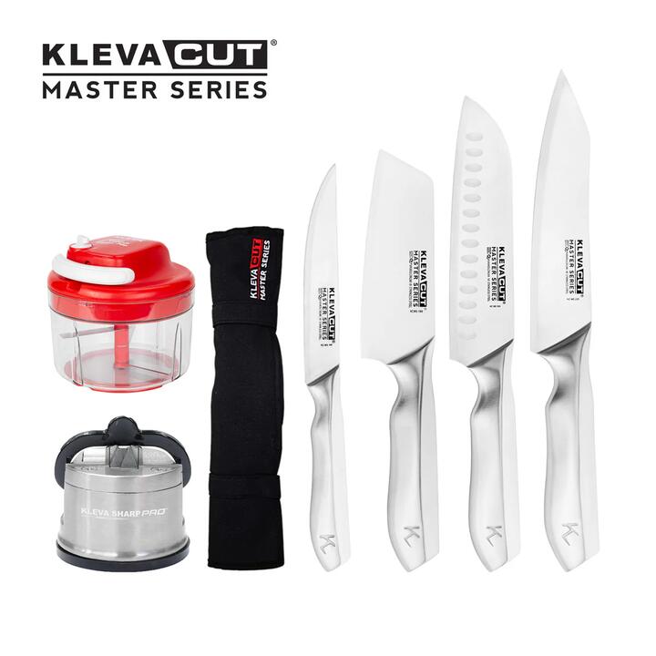 KlevaCut® Master Series 4 Piece Limited Edition Knife Set - Premium Kitchen Knives with Bamboo Case + FREE Rapid Chop Pro