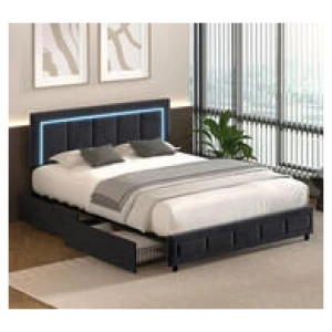 Laos Queen Led Storage Bed Frame Black