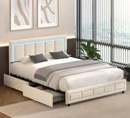 Laos Queen Led Storage Bed Frame White