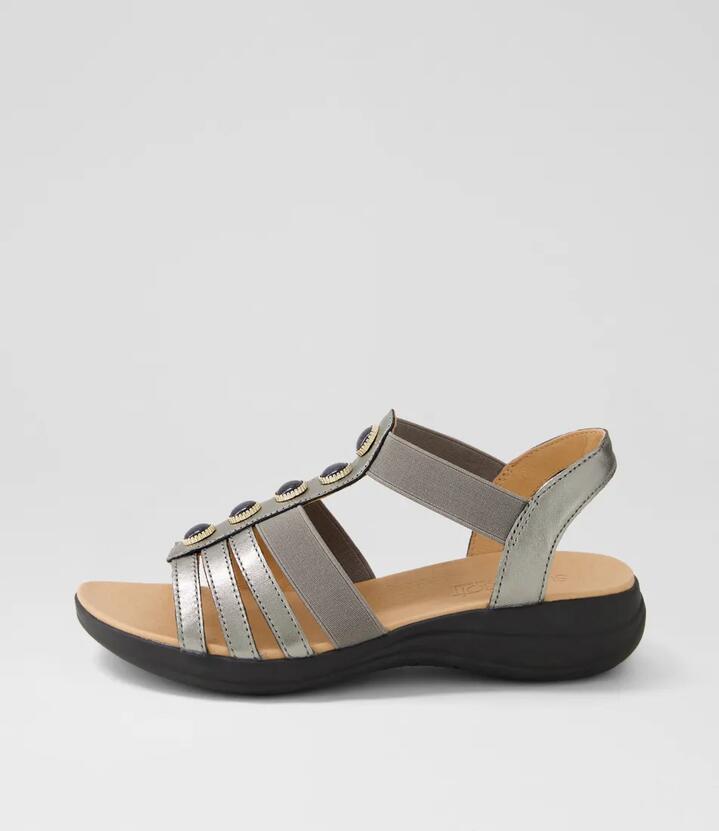 Mason Gunmetal Black Leather Sandals