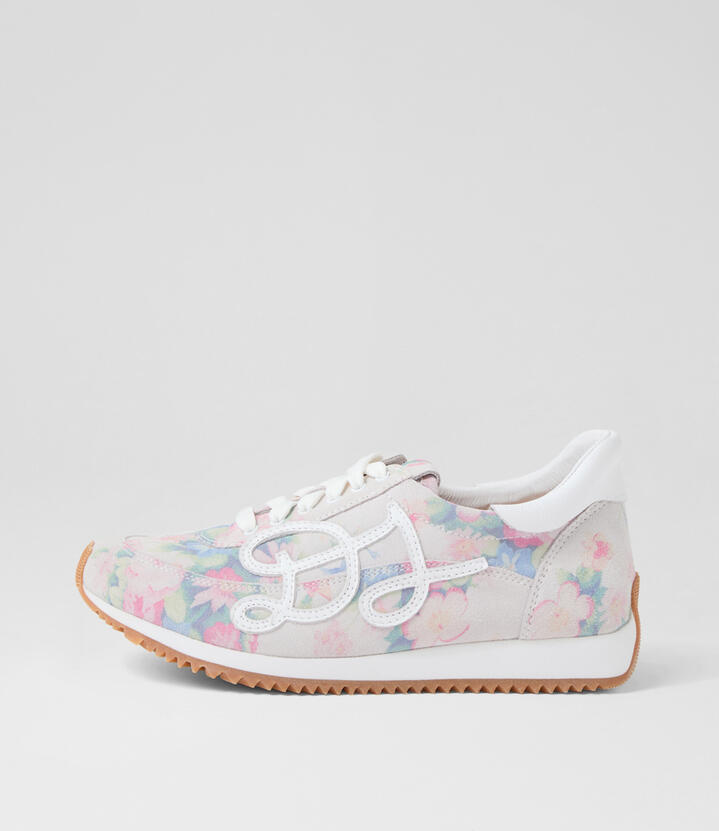 Meccos Pastel Floral White Suede Sneakers