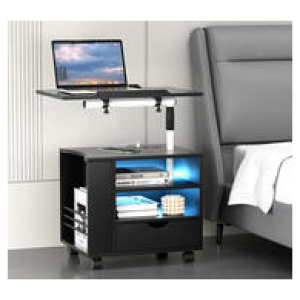 Neil Adjustable Bedside Table With Led Black Medium