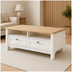 Noosa Coffee Table White Oak 2 Shelf and 2 Drawers