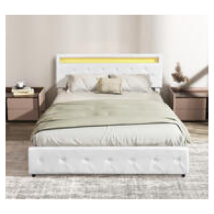 Nowra Queen Led Bed Frame With Storage Neutral