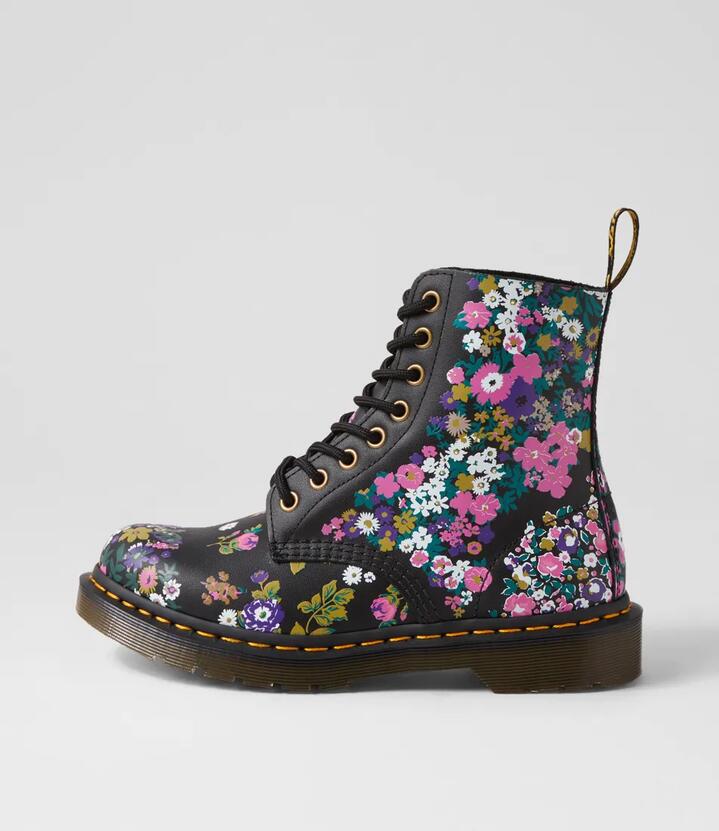 Pascal 8 Eye Vintage Floral Print Leather Boots