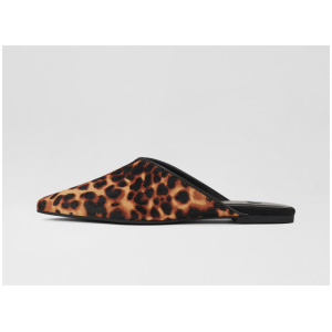 Pointed Mule Dark Camel Leopard Pony Flat Shoes
