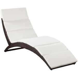 Poly Rattan Fold-able Sun Lounger With Cushion - Brown