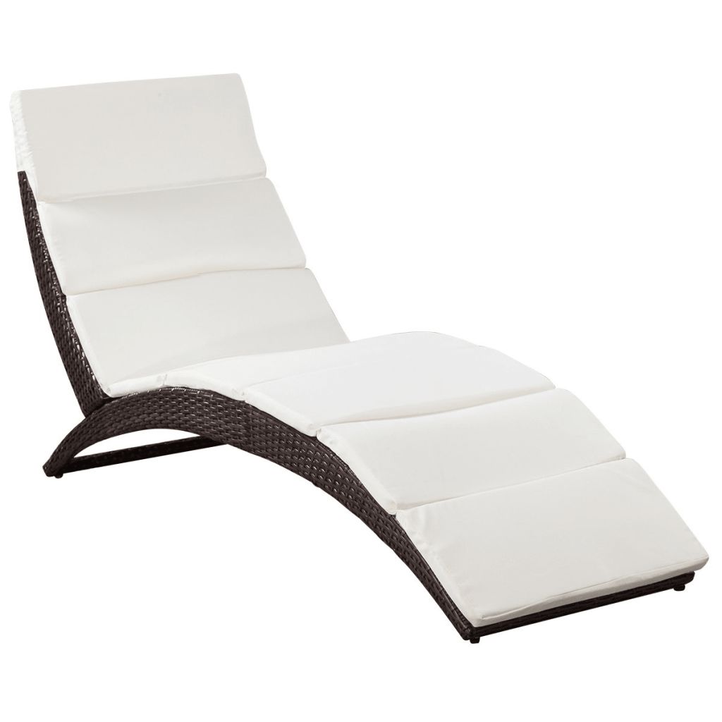 Poly Rattan Fold-able Sun Lounger With Cushion - Brown