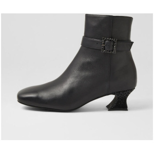Poppiy Black Leather Jewels Ankle Boots