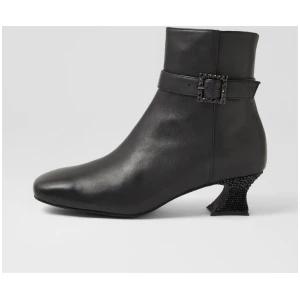 Poppiy Black Leather Jewels Ankle Boots