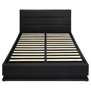 Queen Bed Frame Gas Lift Rgb Storage Space Black