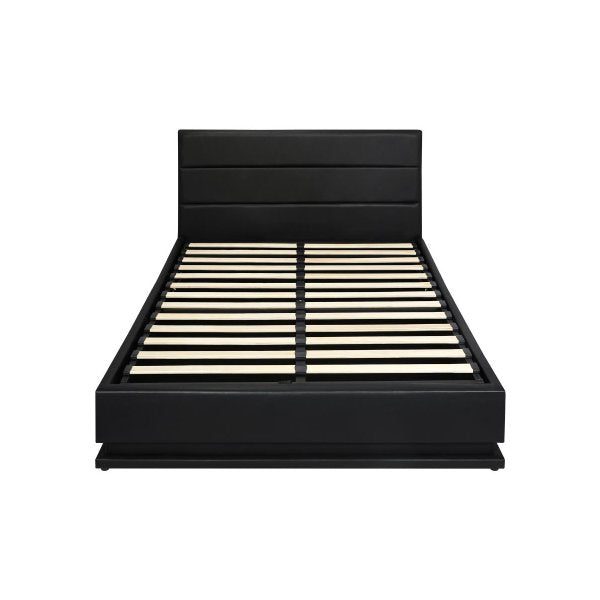 Queen Bed Frame Gas Lift Rgb Storage Space Black