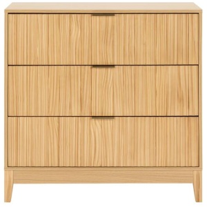 Raul Fluted Chest Of 3-Drawer Lowboy Storage Cabinet Dresser Gold Handles Oak
