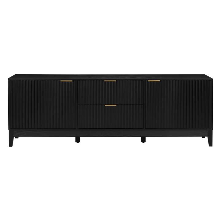 Raul Fluted Lowline TV Stand Entertainment Unit 180cm 2-Doors 2-Drawers Black