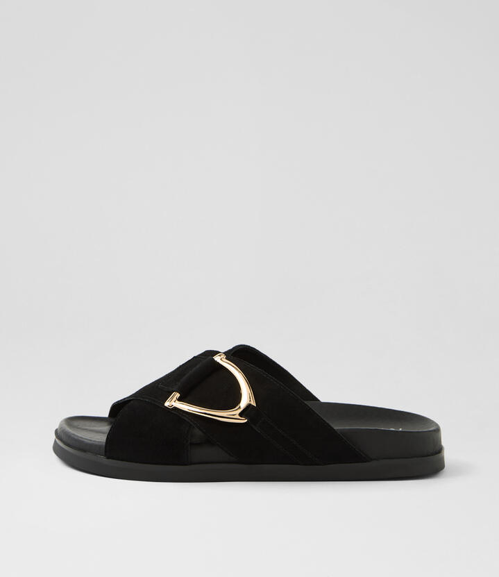 Rulle Black Suede Slides
