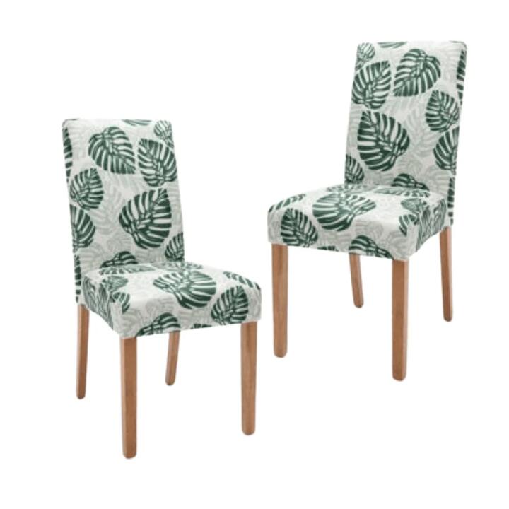 Set Of 2 Fabric Kitchen Dining Chair W/ Leaf Pattern - Green