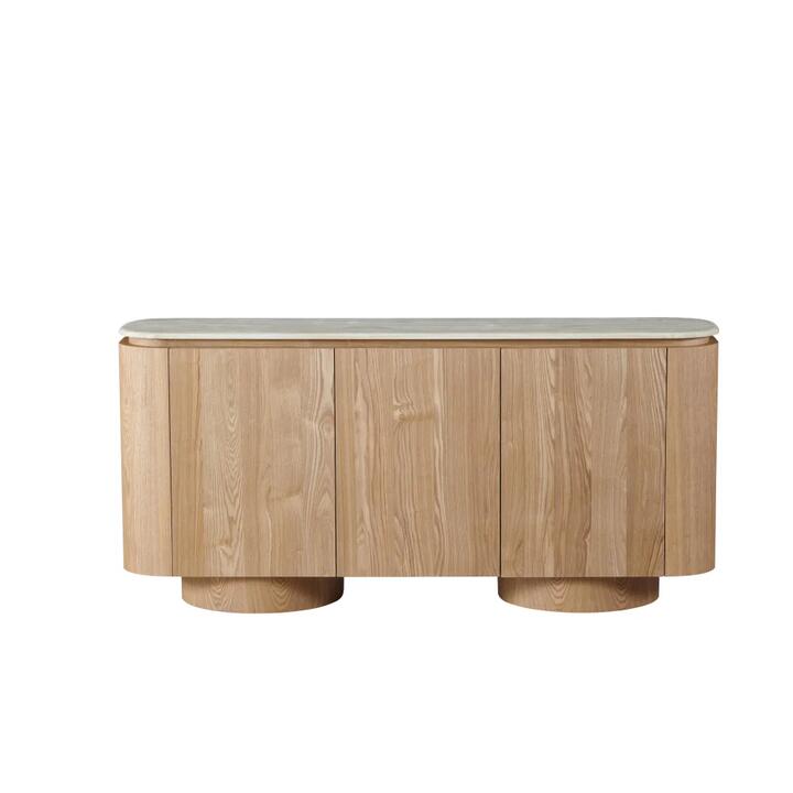 Sibley Artificial Marble Sideboard Buffet Unit Storage Cabineet 3-Doors White Travertine