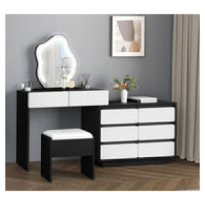 Sinclair 8 Drawer Black White Dressing Table Set With Led Black