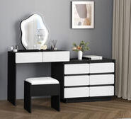 Sinclair 8 Drawer Black White Dressing Table Set With Led Black