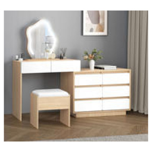 Sinclair 8 Drawer White Dressing Table Set With Led Wood
