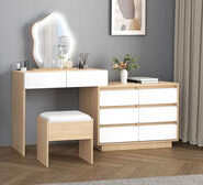 Sinclair 8 Drawer White Dressing Table Set With Led Wood