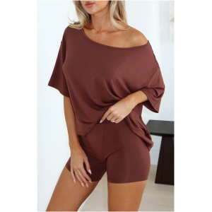 Slow Life Off Shoulder Oversized Pyjama Tee Chocolate