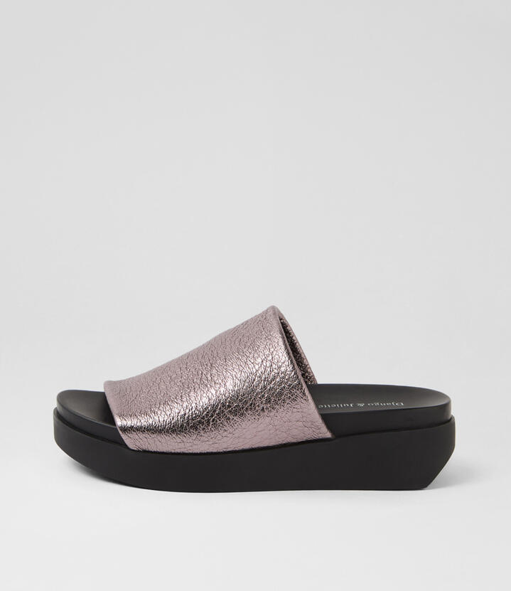 Soffia Pewter Black Leather Sandals