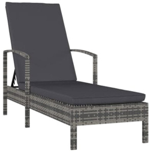 Sun Lounger With Armrests Poly Rattan Grey