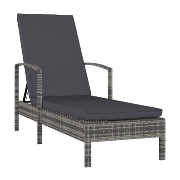 Sun Lounger With Armrests Poly Rattan Grey