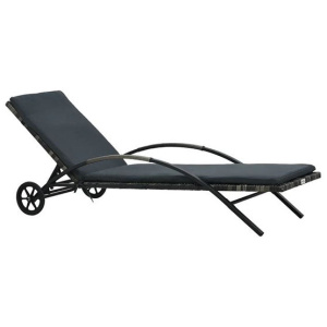 Sun Lounger With Cushion And Wheels Poly Rattan Anthracite