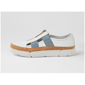Teni White Blue Denim Leather Elastic Flat Shoes