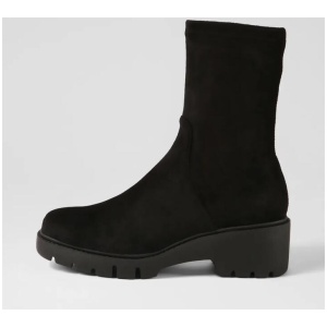 Urina Black Stretch Microsuede Ankle Boots