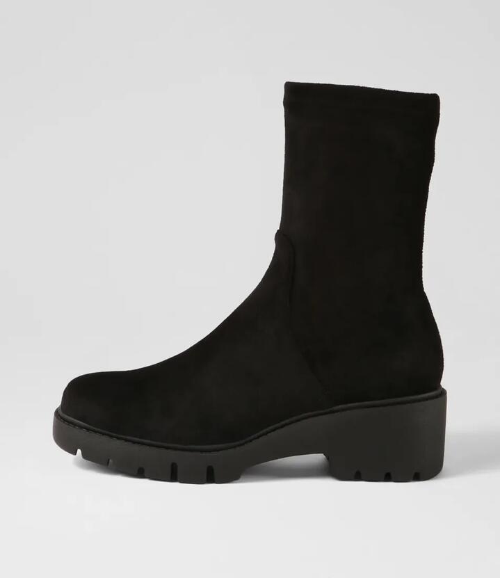 Urina Black Stretch Microsuede Ankle Boots