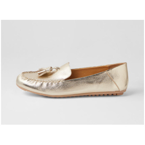 Valkon Pale Gold Tumble Leather Flat Shoes