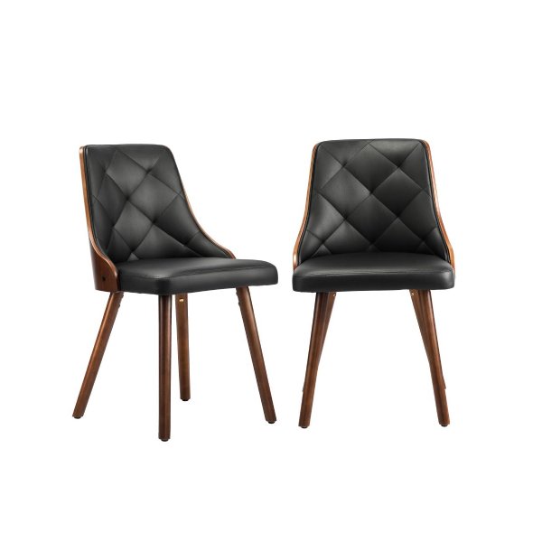 Wooden Dining Chairs Padded Seat X2 Black