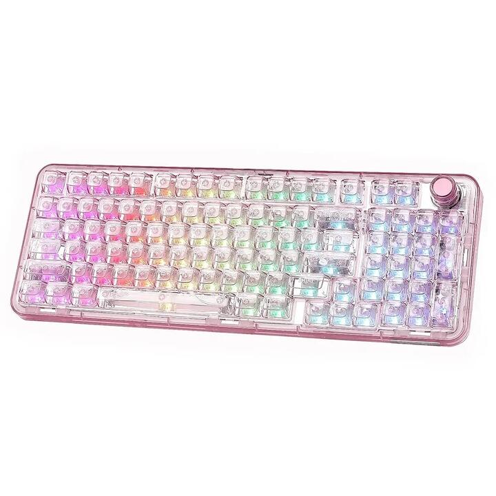 YUNZII X98 QMK/VIA Transparent QMK/VIA Wireless Pink Mechanical Keyboard - Snow Linear Switch
