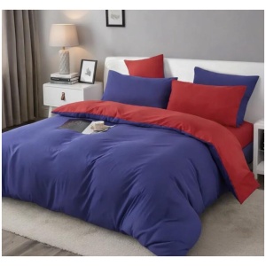 1000TC Reversible King Size Blue and Red Duvet Quilt Cover Set