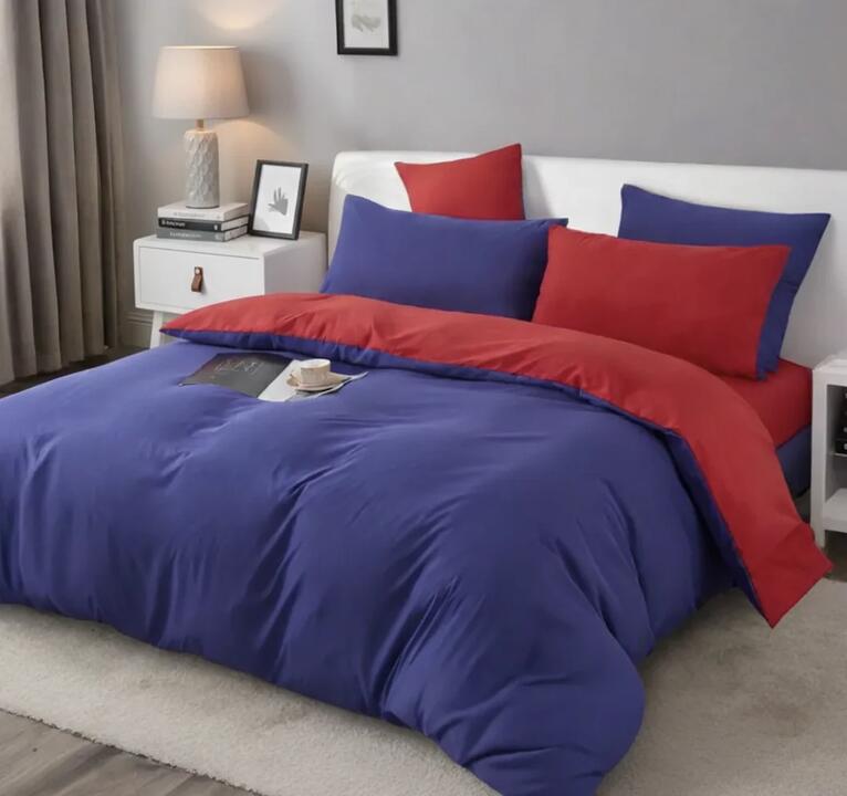 1000TC Reversible King Size Blue and Red Duvet Quilt Cover Set