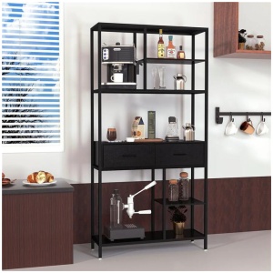 180Cm Tall Bookshelf With Drawers Industrial Bookcase W/ 6 Tiers Storage Shelves