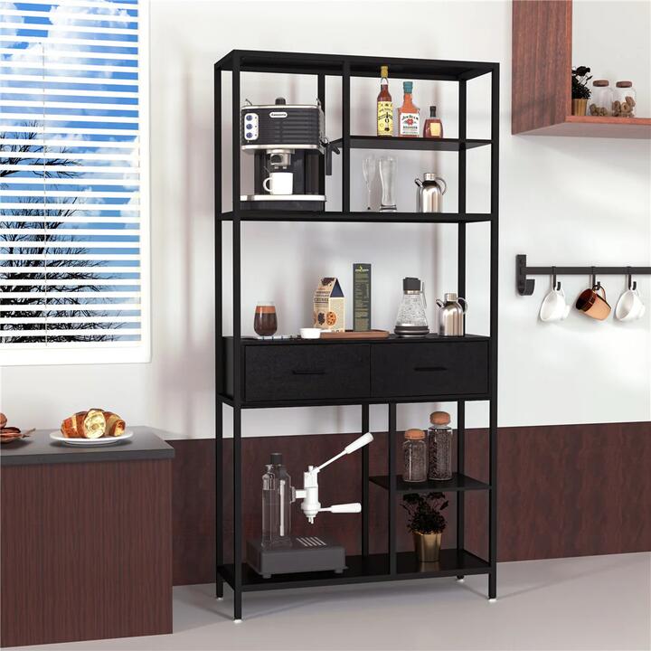 180Cm Tall Bookshelf With Drawers Industrial Bookcase W/ 6 Tiers Storage Shelves