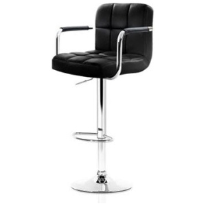 2 X Bar Stools Gas Lift Swivel Chairs Armrest Leather Chrome