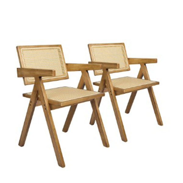 2X Dining Chair Solid Wood Rattan Natural